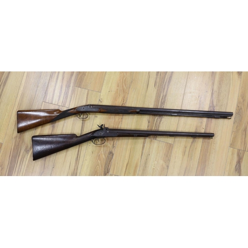 364 - Two 19th century percussion muskets, 103cm. max., one double-barrelled