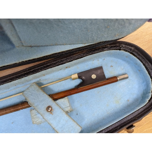 367 - A late 19th century German violin, case, 60 cms long.