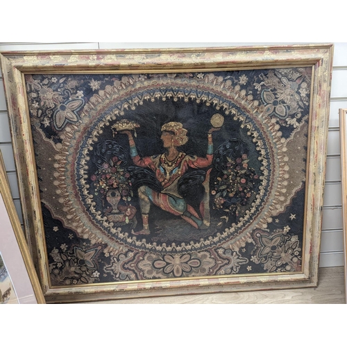 A large paper scrollwork panel depicting and Indian dancer and flowers ...