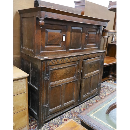 10 - An 18th century oak court cupboard, length 147cm, depth 58cm, height 152cm
