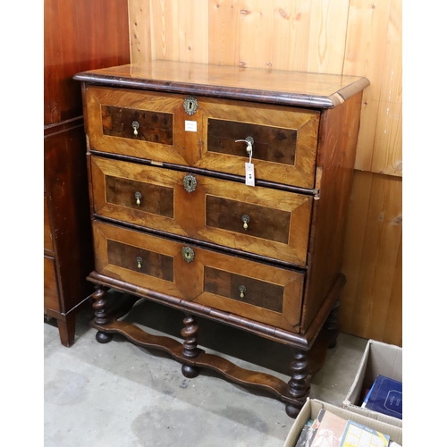 19 - An early 18th century walnut chest on stand, width 90cm, depth 50cm, height 112cm