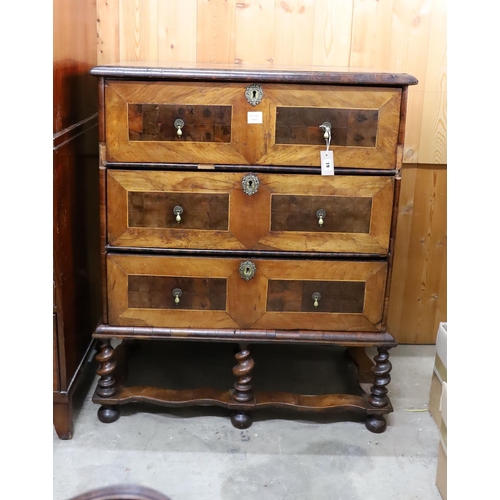 19 - An early 18th century walnut chest on stand, width 90cm, depth 50cm, height 112cm