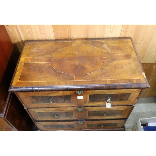 19 - An early 18th century walnut chest on stand, width 90cm, depth 50cm, height 112cm