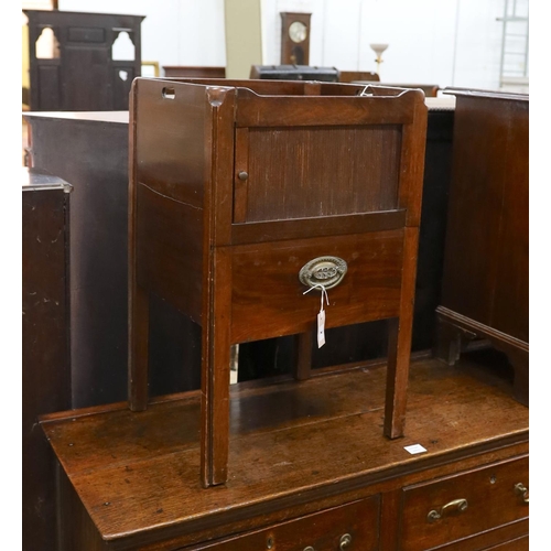 2 - A George III tray top tambour bedside cabinet, width 50cm, depth 43cm, height 78cm