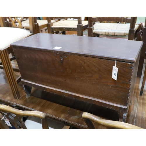 26 - An 18th century and later Sussex oak six plank coffer, width 82cm, depth 30cm, height 47cm... 