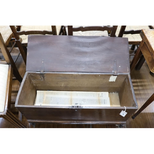 26 - An 18th century and later Sussex oak six plank coffer, width 82cm, depth 30cm, height 47cm... 