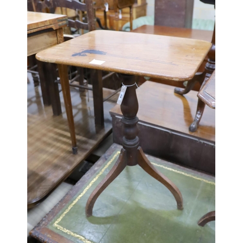 28 - A Victorian rectangular mahogany tilt top wine table, on an inverted triple splay leg base, width 53... 