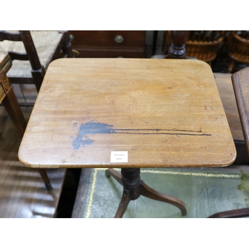 28 - A Victorian rectangular mahogany tilt top wine table, on an inverted triple splay leg base, width 53... 