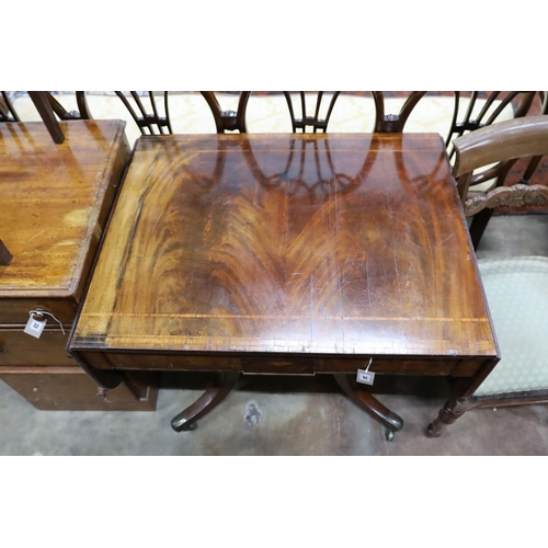 34 - A Regency tulip banded mahogany sofa table, width 87cm, height 70cm