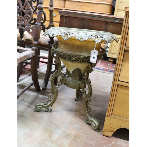 42 - A Chinese cast brass and alabaster jardiniere, diameter 50cm, height 62cm