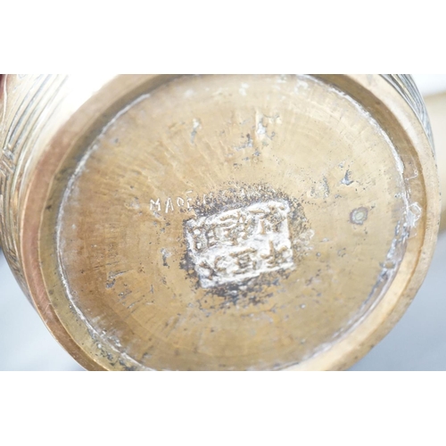 1378 - Two early 20th century Chinese bronze vases and tray. Diameter 35cm