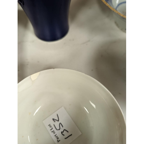 1379 - A Chinese blue glazed meiping, 20cm, and three Chinese porcelain bowls