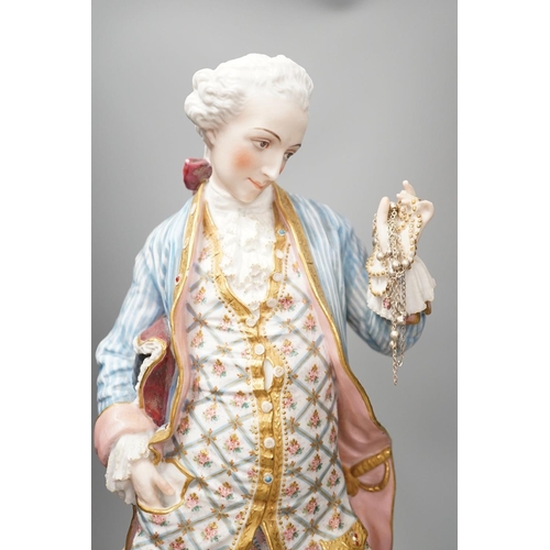 1381 - A large French coloured biscuit figure of a gentleman 42cm