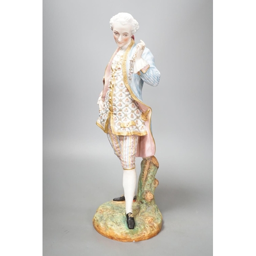 1381 - A large French coloured biscuit figure of a gentleman 42cm