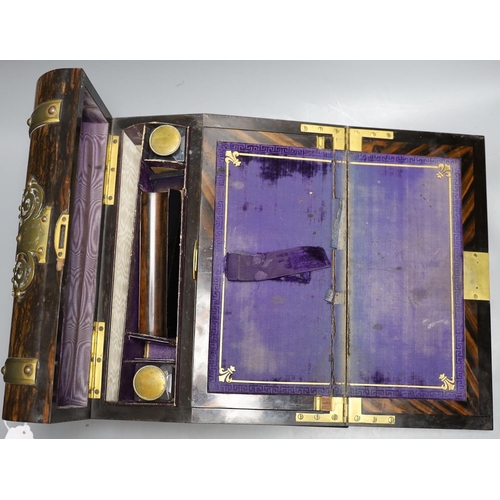 1383 - A Victorian coromandel stationery box with brass mounts, 32 cms wide.