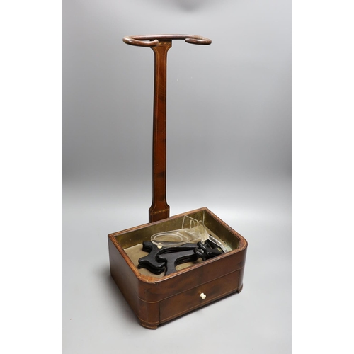 1386 - A 19th century satinwood strung mahogany stick stand with fitted drawer,  54 cms high.
