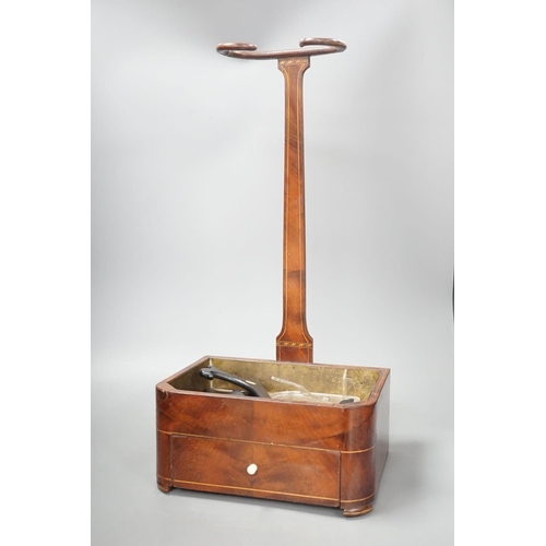 1386 - A 19th century satinwood strung mahogany stick stand with fitted drawer,  54 cms high.