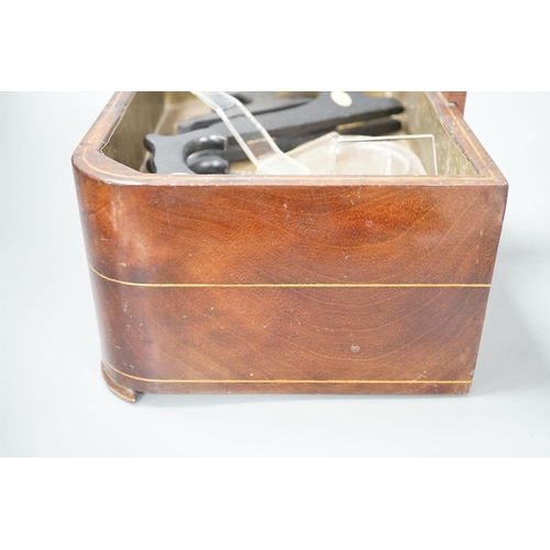 1386 - A 19th century satinwood strung mahogany stick stand with fitted drawer,  54 cms high.