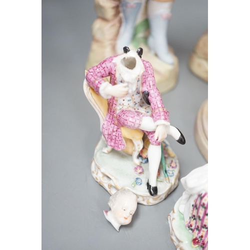 1387 - A pair of French bisque Marly horse groups and two pairs of French porcelain figures 27cm... 