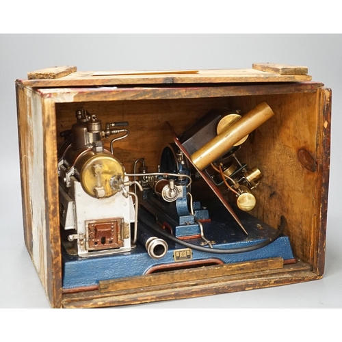 1397 - A Marklin spirit-fired live steam stationary engine with 10cm flywheel, 1920’s, and a smaller statio... 