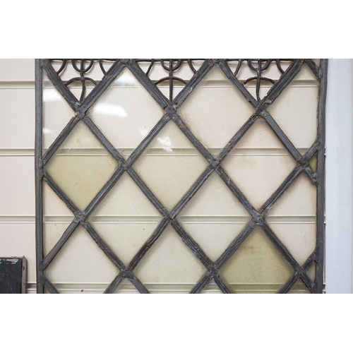 1407 - An antique lead and stained glass panel, possibly Elizabethan. 81x42cm