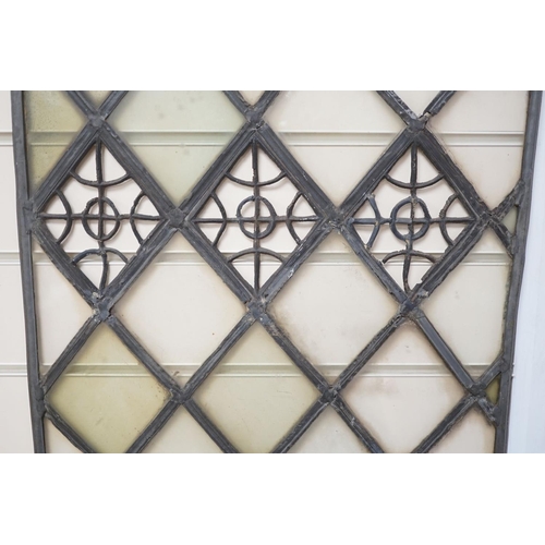 1407 - An antique lead and stained glass panel, possibly Elizabethan. 81x42cm