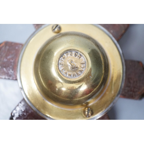 1414 - A hardwood and brass mounted Ship's wheel, signed Lawrence Simpson 50cm