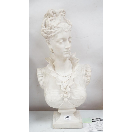 1420 - A faux parian bust 66cm