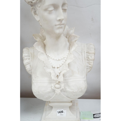 1420 - A faux parian bust 66cm