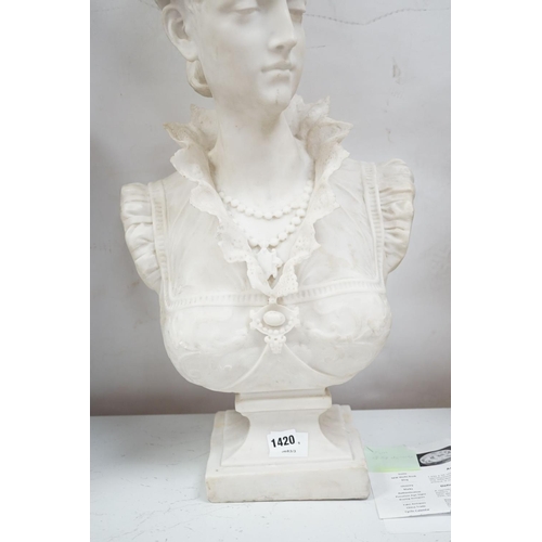 1420 - A faux parian bust 66cm