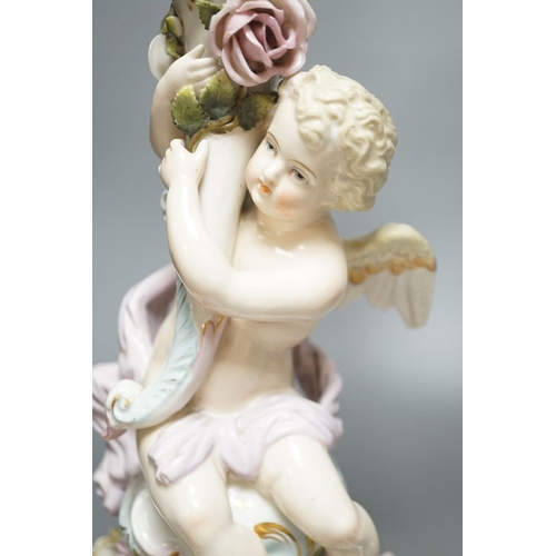 1425 - A pair of Sitzendorf  'cherub' candelabra 50cm