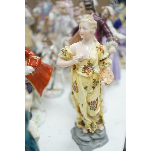 1561 - A large collection of small to medium German, French and English porcelain figurines and groups, tal... 