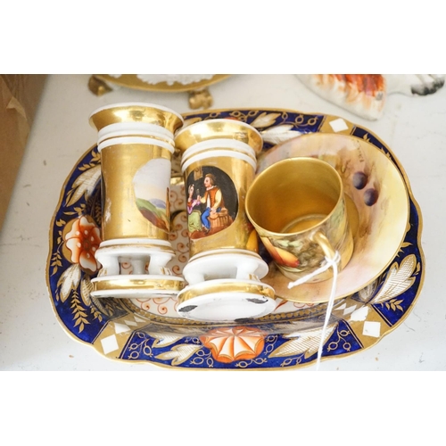 1569 - A pair of bisque swinging figures, Royal Worcester cabinet cup and saucer and five other items... 