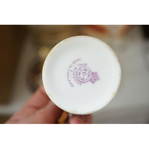 1569 - A pair of bisque swinging figures, Royal Worcester cabinet cup and saucer and five other items... 