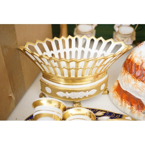 1569 - A pair of bisque swinging figures, Royal Worcester cabinet cup and saucer and five other items... 