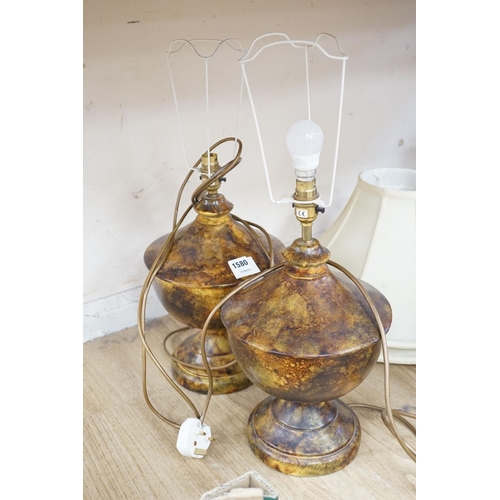 1580 - A pair of toleware table lamps.