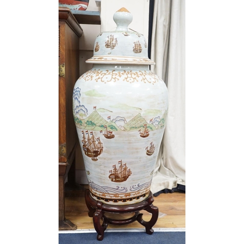 1588 - A large Chinese enamelled porcelain  vase and cover on stand 100cm