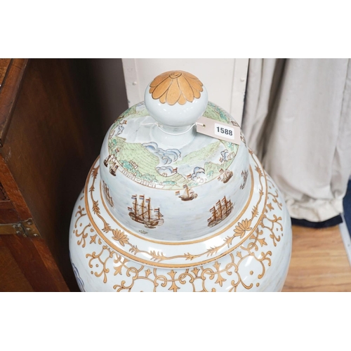 1588 - A large Chinese enamelled porcelain  vase and cover on stand 100cm