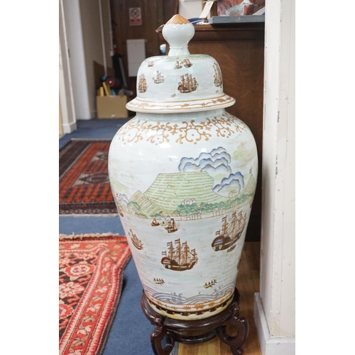 1588 - A large Chinese enamelled porcelain  vase and cover on stand 100cm