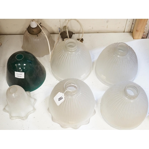 1597 - A collection of 11 late 19th/early 20th century glass light shades