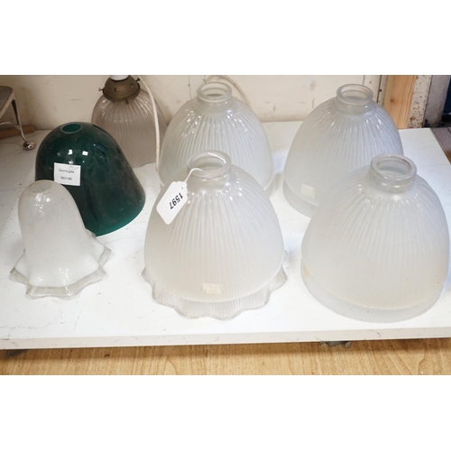 1597 - A collection of 11 late 19th/early 20th century glass light shades