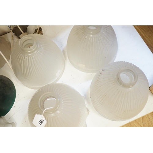 1597 - A collection of 11 late 19th/early 20th century glass light shades
