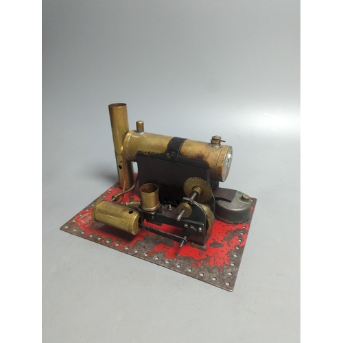 1397 - A Marklin spirit-fired live steam stationary engine with 10cm flywheel, 1920’s, and a smaller statio... 