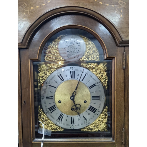 1016 - An Edwardian style inlaid mahogany 8 day longcase clock, height 216cm