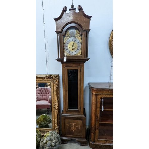 1016 - An Edwardian style inlaid mahogany 8 day longcase clock, height 216cm