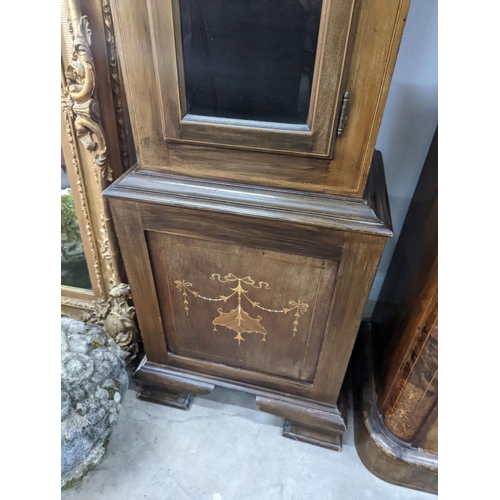 1016 - An Edwardian style inlaid mahogany 8 day longcase clock, height 216cm