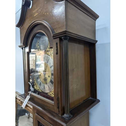 1016 - An Edwardian style inlaid mahogany 8 day longcase clock, height 216cm