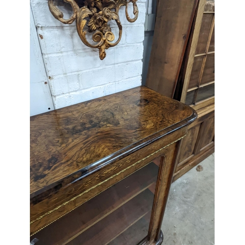 1017 - A Victorian inlaid gilt metal mounted figured walnut pier cabinet, width 84cm, depth 35cm, height 10... 