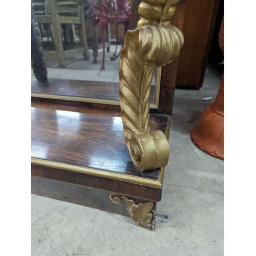 1024 - A Regency rosewood and parcel gilt marble topped console table, width 74cm, depth 36cm, height 82cm... 