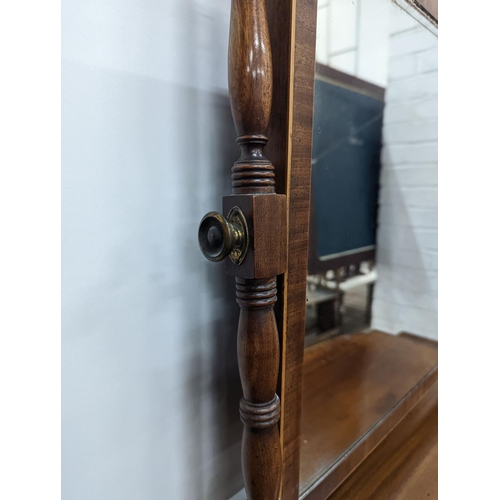 1028 - A Regency banded mahogany toilet mirror, width 62cm, depth 28cm, height 65cm